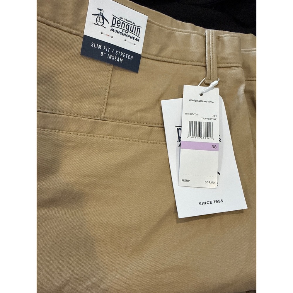 Original Penguin shorts men size 38 8" inseam slim Fit Stretch travertine NWT